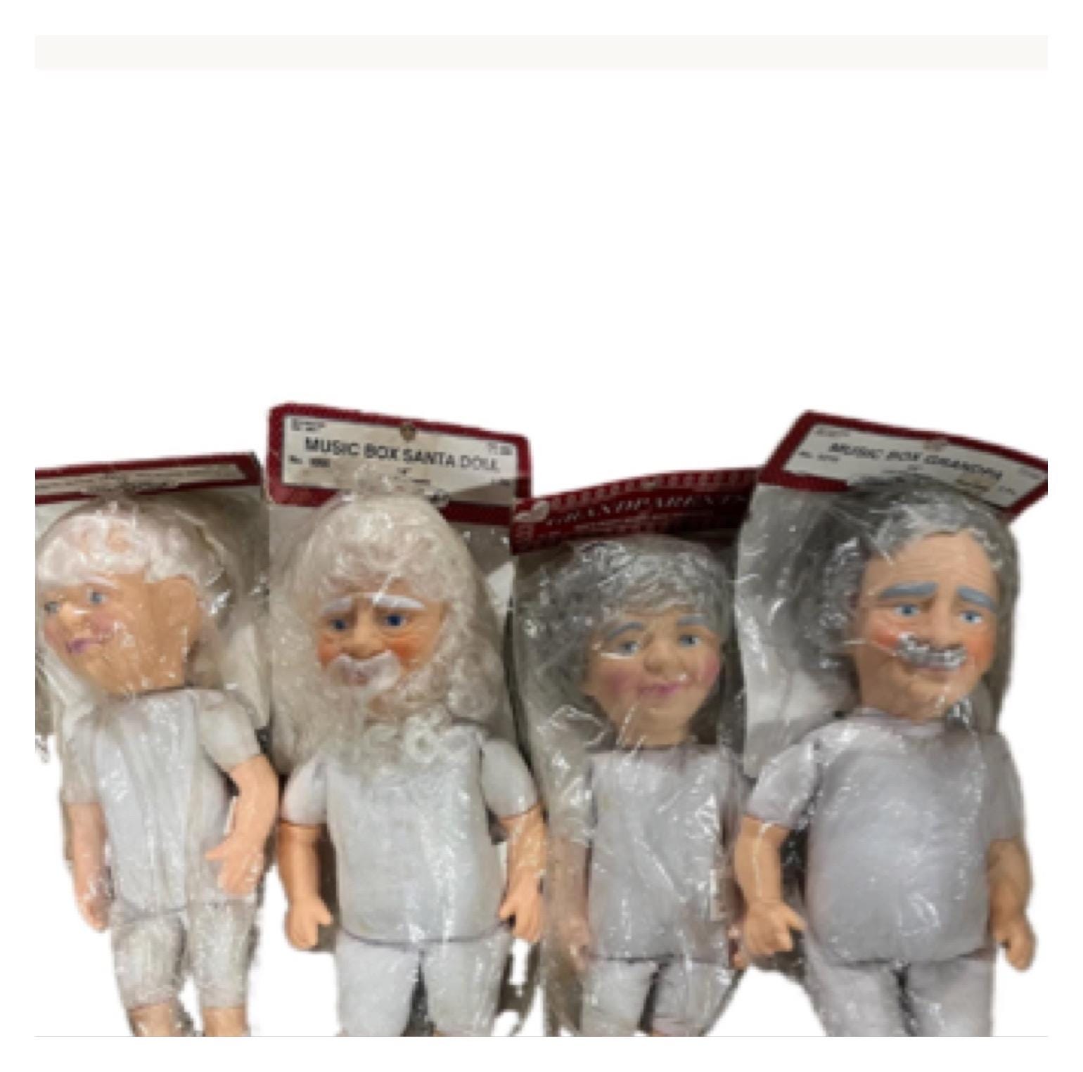 Vintage Musicbox SOFT BODY Fibre Craft old man grandpa, woman grandma, Santa Claus, Mrs Claus! New old stock! You choose!