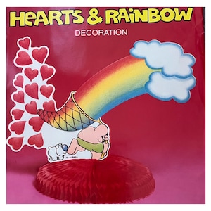 Vintage 1982 Ziggy and Fuzz Party-stuk. Harten, regenboog. 12 1/2&quot; hoog. Geweldige ongeopende, ongebruikte staat!