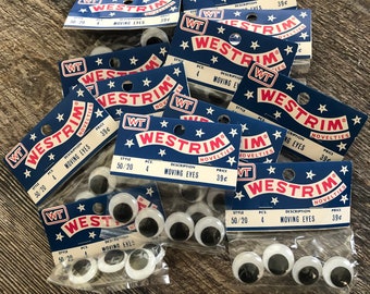 50/20 Vintage Westrim Novelties. Moving eyes. 50/20. New old stock. 4 eyes per package.