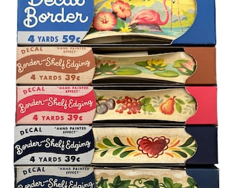 Decalques vintage para bordas de prateleiras. Meyercord Co. Autênticos e originais. ***LEIA*** VOCÊ ESCOLHE!