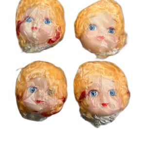 ビンテージクラフト人形の顔。本物そっくりの目、髪。包装済み。新品の中古品。お選びください!