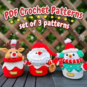 3 in 1 Weihnachtsanleitung-Taschen-Muster-Häkelanleitung-Amigurumi-Muster-Santa Claus Muster-Schneemann Muster-Elch Muster-Tutorial In englischer Sprache