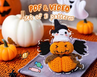 3 in 1 Crochet Halloween Pumpkins and Ghost  Patterns - Amigurumi Halloween - Crochet Ghost Pattern -  Amigurumi Tutorial PDF In English