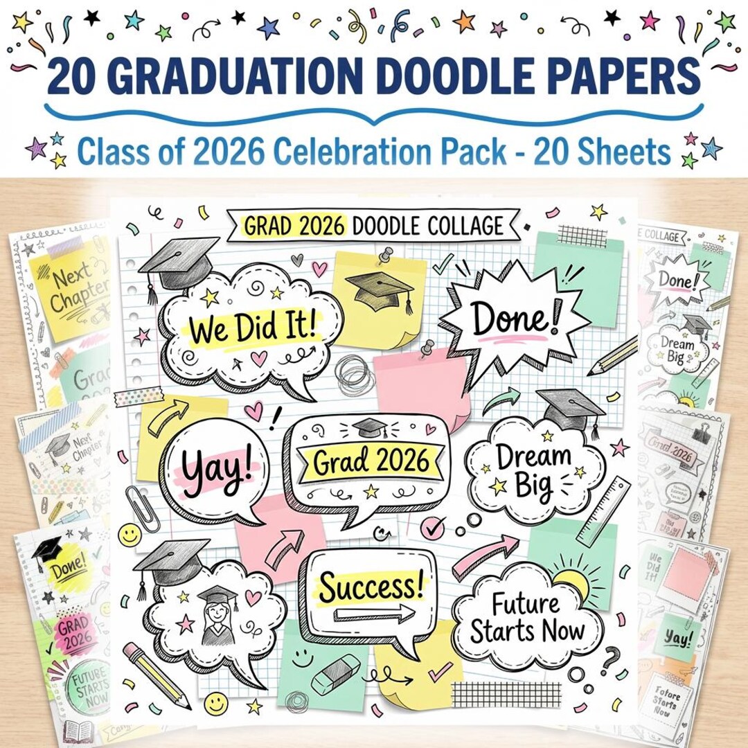 Graduation Graph Paper Graduation Doodle Papers – Class of 2026 Celebration Pack (digital ...