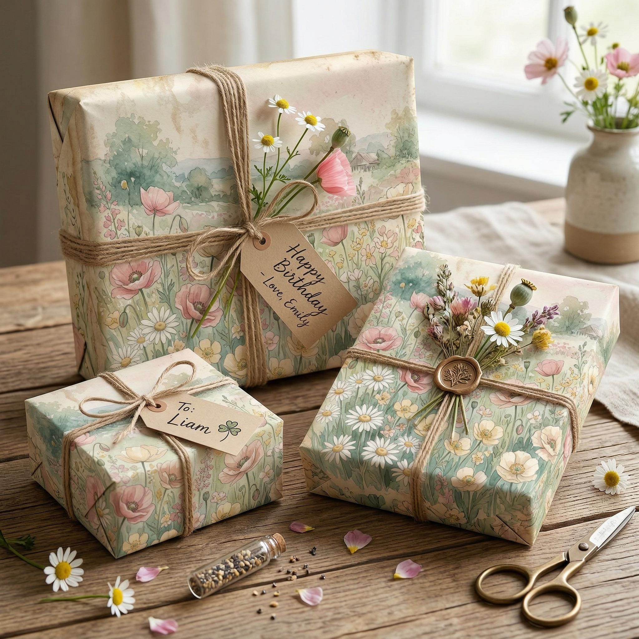 Vintage Floral Scrapbook Paper Kit – Watercolor Garden Scenes (digital ...
