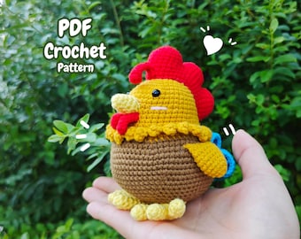 Tier Häkelmuster - Häkelanleitung Hahn - Hahn Muster - Amigurumi Hahn PDF Anleitung In englischer Sprache