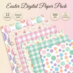 Digitalt papperspaket med akvarell påskhare och ägg (12 sömlösa mönster)