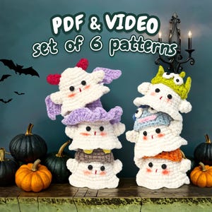 6 in 1 かぎ針編みパターン ゴースト - ハロウィンあみぐるみかぎ針編みパターンチュートリアル PDF - ハロウィンかぎ針編みデコレーション