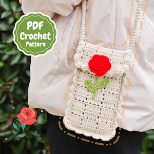 HÄKELANLEITUNG Rose - Handytäschchen - Rose Amigurumi - Rosa Tasche Häkelanleitung - PDF In Englisch