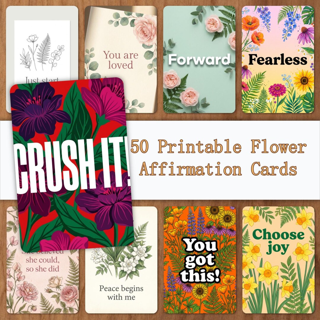 50 affirmations de fleurs imprimables PNG | Cartes florales de citation ...