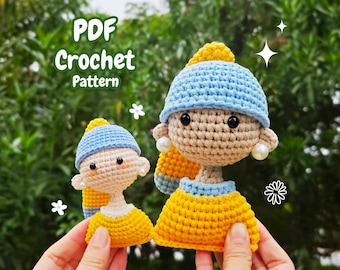PADRÃO DE CROCHÊ Menina com Brincos de Pérola - Menina de crochê com pérolas - Menina amigurumi - Padrão de menina de crochê - Tutorial em PDF de amigurumi em inglês