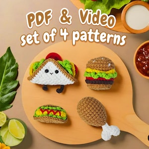 4 i 1 VIRKAMÖNSTER - Virkade hamburgaremönster - Virkade hamburgare - Amigurumi hamburgermönster - Handledning PDF på engelska