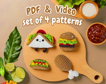 4 in 1 CROCHET PATTERN - Crochet Hamburger Pattern - Crochet Hamburger - Amigurumi Hamburger Pattern - Tutorial PDF In English