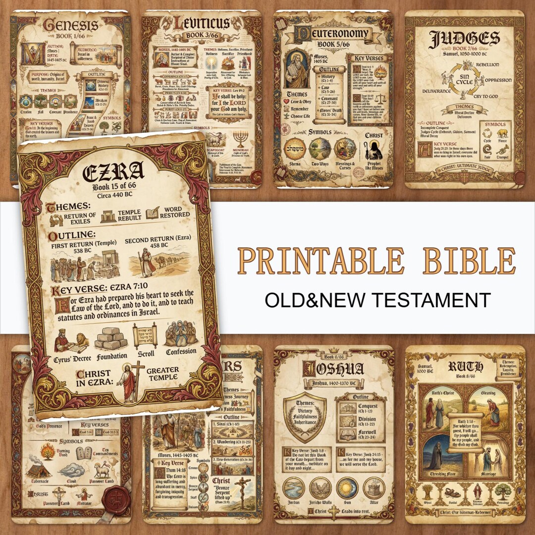 Printable Bible Infographics Cards – 66 Books Study Tool (digital ...