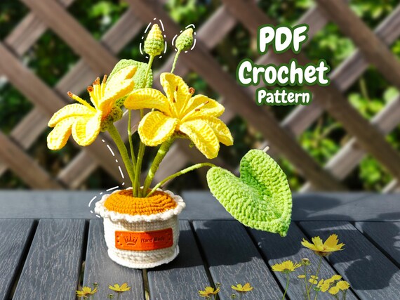 Crochet potted flowers Pattern - Flower Crochet Pattern - Crochet potted plant Pattern -  Amigurumi Flower PDF Tutorial In English