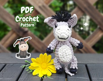Schema per animale all'uncinetto - Schema amigurumi asino - Schema asino in PDF - Schemi di animali all'uncinetto - download immediato