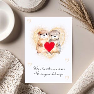 Digitale Liebeskarte mit Otter Liebespaar – Perfekt für romantische Anlässe, Valentinstag & Hochzeiten – Sofortiger Download
