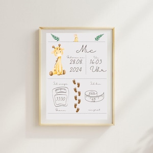 Poster Babynews, Newborn Baby, Geburtsdaten, Poster zum ausdrucken, Digitaler Download, Baby, Poster, Giraffe, Geburtstafel, Geburtsdaten