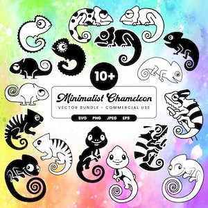 Paquete de ilustraciones vectoriales recortadas de camaleón (SVG, PNG, JPG) para camisetas, tazas, imágenes prediseñadas, logotipos y arte.