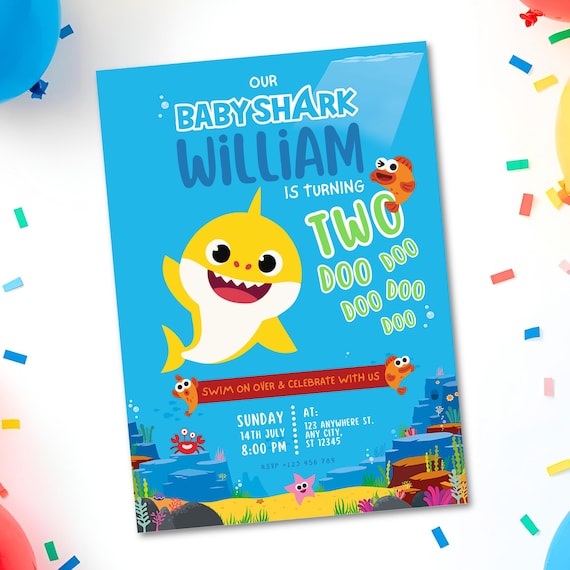 Baby Shark Party Bundle • Editable Birthday Invitation • Canva Template • Kids Ocean Theme • Thankyou Note