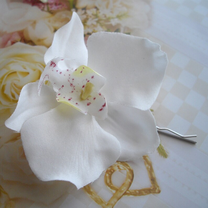 Delicate White Orchid Phalaenopsis Realistic Hair Clip Or Brooch Real To The Touch Fabric No Latex Rubbery Feel Handmade by handcraftusa image 6