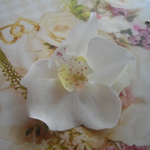 Delicate White Orchid Phalaenopsis Realistic Hair Clip Or Brooch Real To The Touch Fabric No Latex Rubbery Feel Handmade by handcraftusa image 4