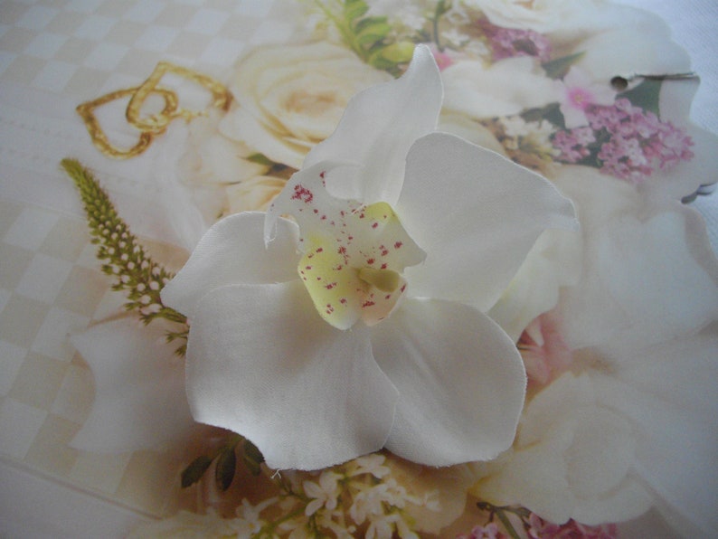 Delicate White Orchid Phalaenopsis Realistic Hair Clip Or Brooch Real To The Touch Fabric No Latex Rubbery Feel Handmade by handcraftusa image 4