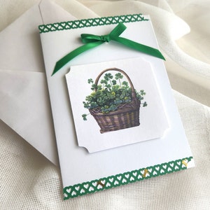 Irish Mother&#39;s Birthday Basket of Shamrocks Greeting Card Handmade by handcraftusa.etsy