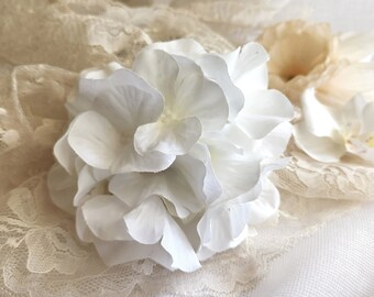 Hydrangea White or Marsala Flower Accessory Options Clip With Teeth, Safety Pin Back, Stick Pin or Barrette Clip handcraftUSA