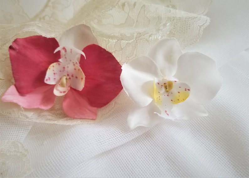 Delicate White Orchid Phalaenopsis Realistic Hair Clip Or Brooch Real To The Touch Fabric No Latex Rubbery Feel Handmade by handcraftusa image 3