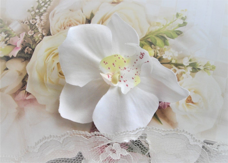 Delicate White Orchid Phalaenopsis Realistic Hair Clip Or Brooch Real To The Touch Fabric No Latex Rubbery Feel Handmade by handcraftusa image 1