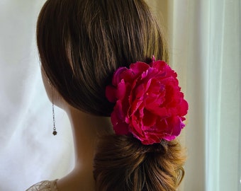 Large Red Peony Flower Options Are Hair Clip or Brooch Pin Barrette Stick Pin Safety Pin Back Soft Petals No Rubbery Feel by handcraftusa