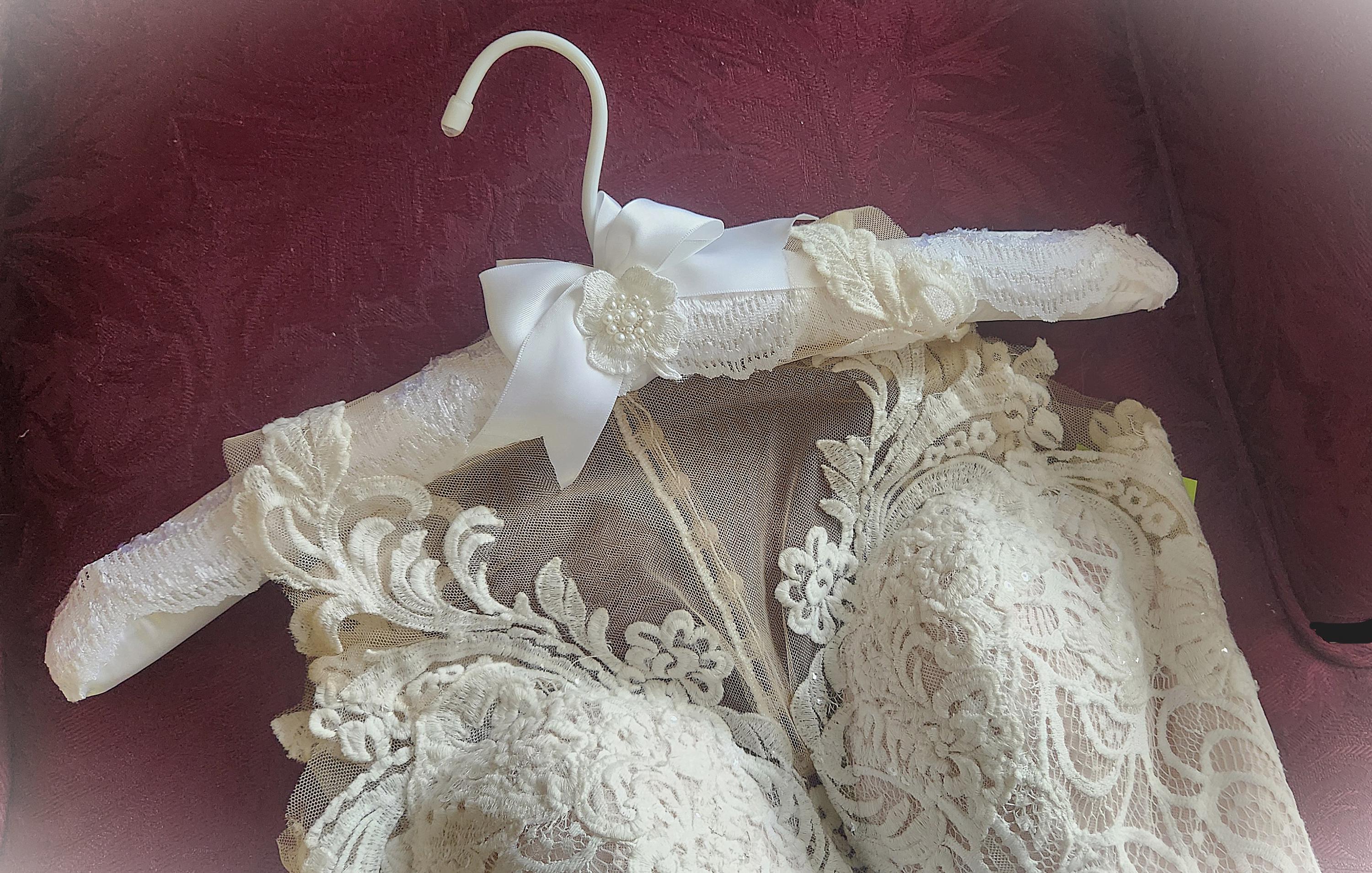 Champagne Lace Bridal Gown Hanger: Lucky Shamrock Wedding Photo Prop