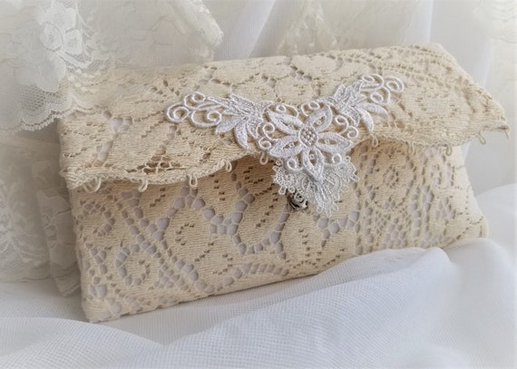 Lace Wedding Clutch Purse One Of A Kind Handmade Hankie Keeper | Etsy