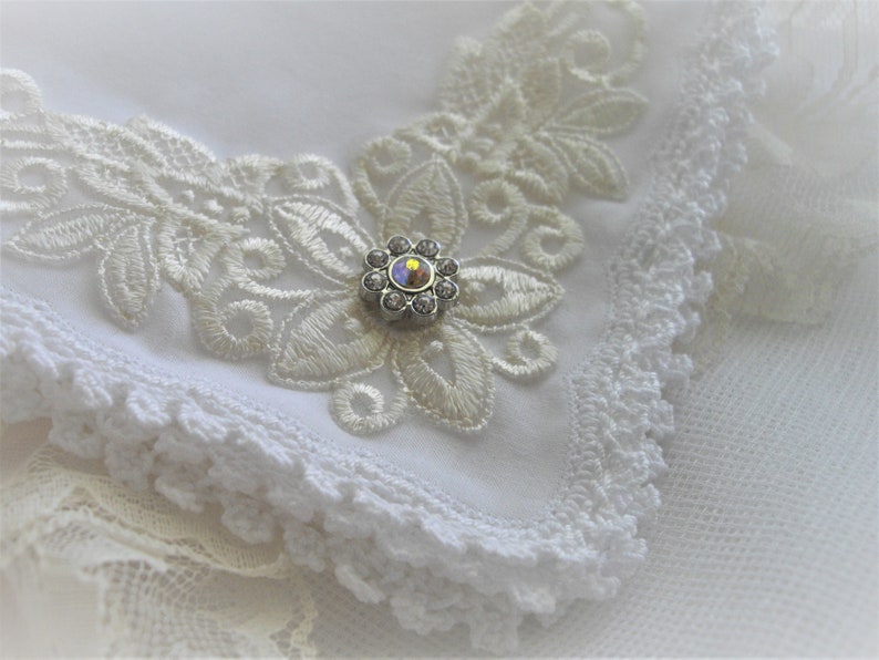 Victorian Inspired Ivory And White Wedding Hankie Ready To Gift Heirloom Boxed With Card Crocheted For Bride Vintage Applique handcraftUSA