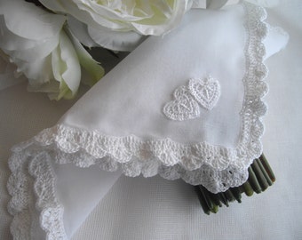 Pure White Hand Crocheted Wedding Bouquet Wrap Handkerchief One Size Fits All Memento Ready To Gift With Card One Of A Kind  Handcraftusa