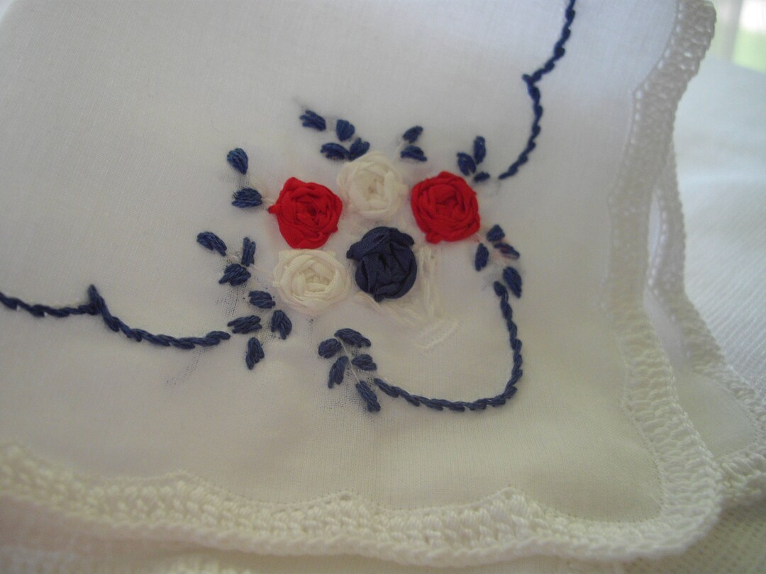 Red White and Blue Embroidered Hankie Keepsake Wedding Bridal - Etsy