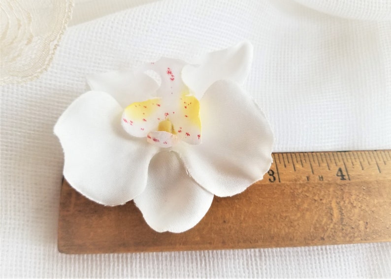 Delicate White Orchid Phalaenopsis Realistic Hair Clip Or Brooch Real To The Touch Fabric No Latex Rubbery Feel Handmade by handcraftusa image 2