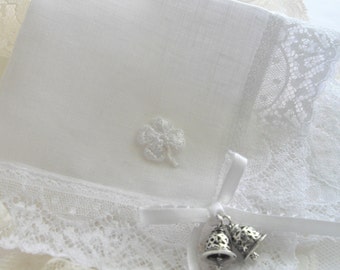 Imported Ireland Linen and Lace Shamrock Wedding Handkerchief/Bouquet Wrap Wedding Bells Gifting Option Shamrock Corner Options handcraftUSA