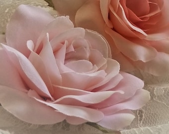 Realistic Rose Hair Clip Millinery Hat Pin Brooch Pale Pink or Pale Peach 2 3/4 Inches Options by handcraftusa Etsy