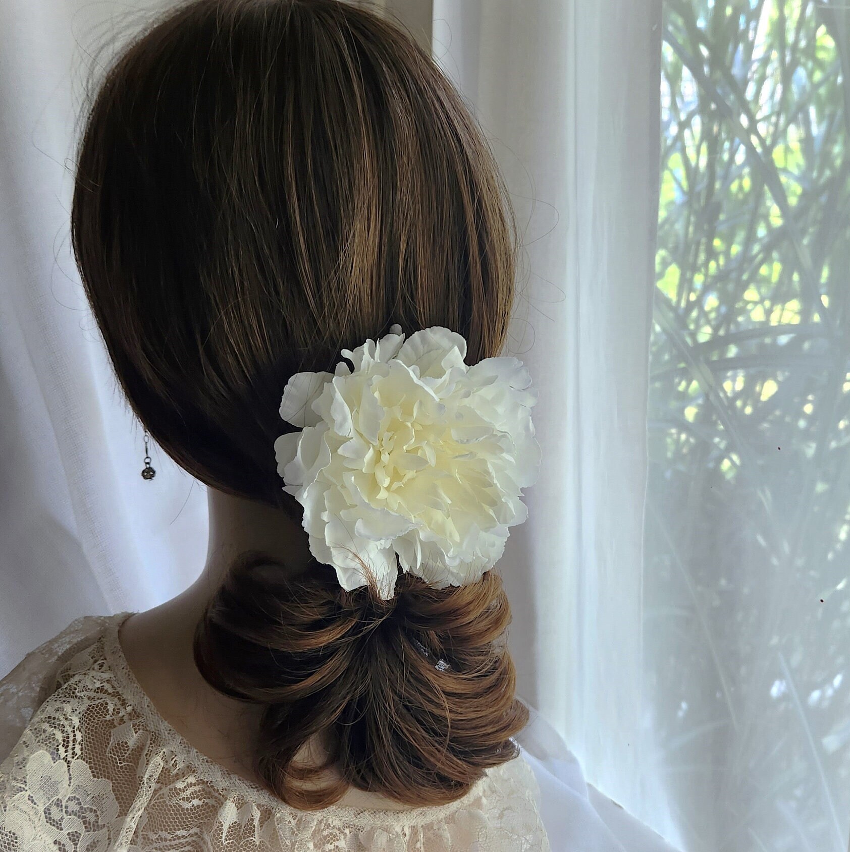 Large White Peony Options are Hair Clip with Teeth Barrette Clip Stick Pin or Safety Pin by handcraftusa etsy
