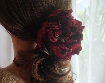 Large Dark Burgundy Flower Options Hair Clip Stick Pin Brooch Pin Large Flamenco Style Dark and Moody Flower by handcraftusa etsy