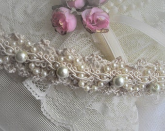 Champagne Or Pure White Hand Crocheted Choker BoHo Chic With Pearls Adjustable One Size Fits All Designed by Handcraftusa etsy