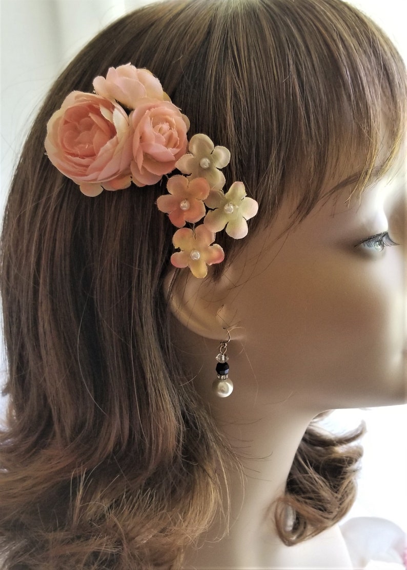 Delicate Ranunculus Hair Clip Cluster of Flowers Vines Peach Etsy