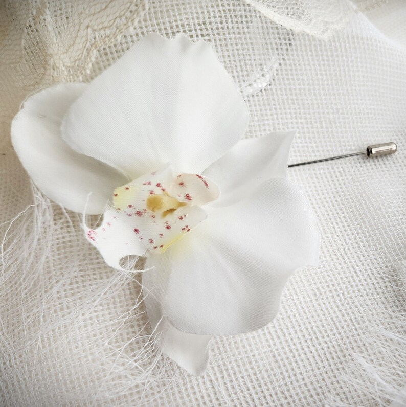 Delicate White Orchid Phalaenopsis Realistic Hair Clip Or Brooch Real To The Touch Fabric No Latex Rubbery Feel Handmade by handcraftusa image 8