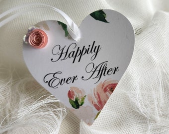 Happily Ever After Whimsical Gown Hanger/Gift Tag Add Your Own Text To This Lovely Heart Shaped quilled Ranunculus Personalized handcraftusa