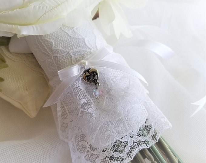 Lace Bouquet Wrap Shabby Chic Dainty Heart Charm for Long or Short