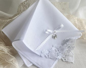 White Irish Shamrock Wedding Keepsake Handkerchief by handcraftusa