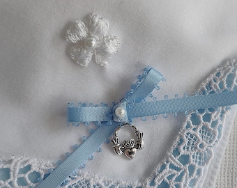 Irish Cotton Shamrock Edge Wedding Hankie: Something Blue Keepsake by handcraftusa