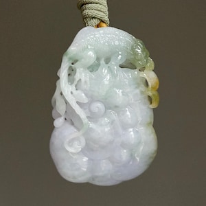 Hand Carved Lizard Ruyi Burmese Jadeite Necklace